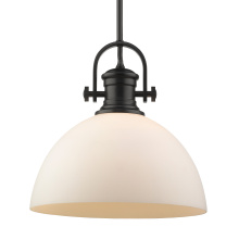 Golden 3118-L BLK-OP - Yep by Golden Lighting Hines 1-light 14in Pendant in Matte Black and Opal Glass